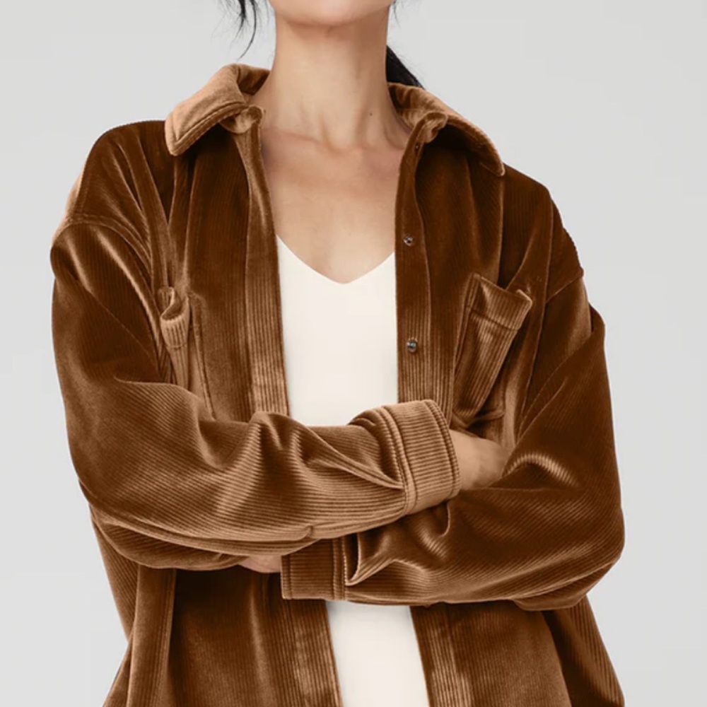 Alo ribbed velour mountainside shacket sz M, cinnamon brown NWOT